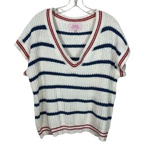 Simply Southern Red White Blue Short Sleeve V-Neck Chunky Knit Sweater Vest XL